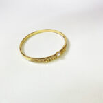 Bracelet jonc en acier inoxydable doré avec zircon et chaîne décorative – Image 2