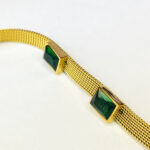 Bracelet maille doré en acier inoxydable avec pierres vertes – Image 2